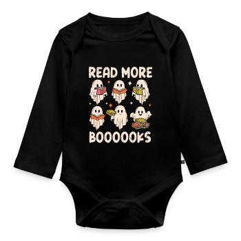 Read More Boooooks Halloween Ghost - Organic Longsleeve Baby Bodysuit - black - Front