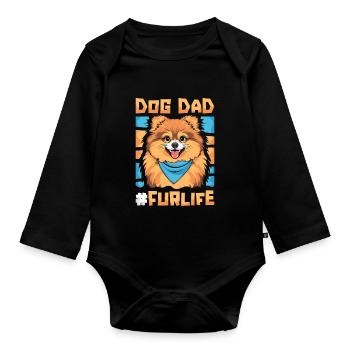 Pomeranian Vater Dog Dad Fur Life - Baby Bio-Langarm-Body - Schwarz - Vorne
