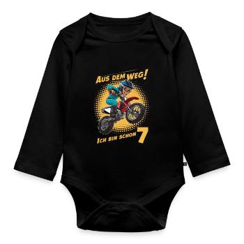 Out of the way! I'm already 7 children's birthday party - Organic Longsleeve Baby Bodysuit - black - Front