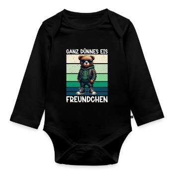 Very Thin Ice Cream Friend Funny Teddy Bear - Organic Longsleeve Baby Bodysuit - black - Front