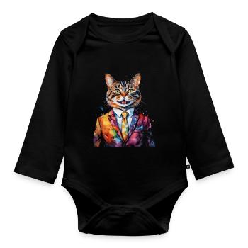 Costume de chat coloré drôle drôle animal design imprimer - Body Bébé bio manches longues - noir - Devant