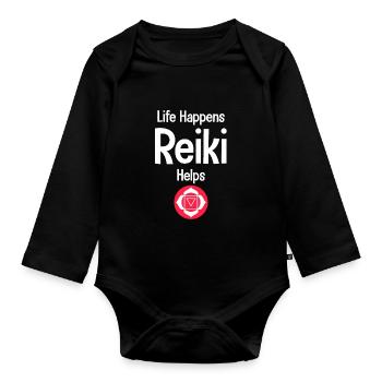 Life Happens Reiki helps with chakra healing. - Organic Longsleeve Baby Bodysuit - black - Front