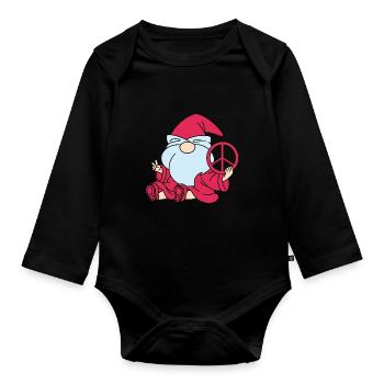 Gnome de la paix Nains nains - Body Bébé bio manches longues - noir - Devant
