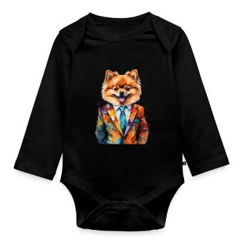 Poméranien Poméranien Costume Chien Imprimé Coloré - Body Bébé bio manches longues - noir - Devant