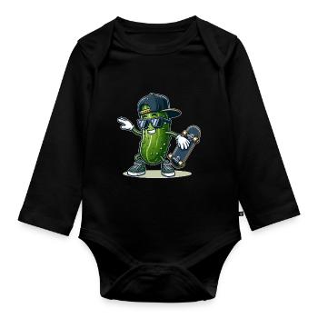 Dabbing Pickle skater Cucumber skateboard funny - Baby Bio-Langarm-Body - Schwarz - Vorne