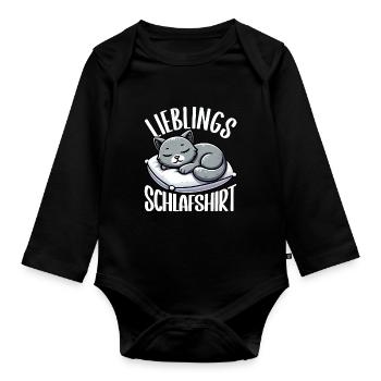 Katze Offizielles Schlafshirt Lustige Katze - Baby Bio-Langarm-Body - Schwarz - Vorne