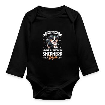 Miniature American Shepherd Mama - Baby Bio-Langarm-Body - Schwarz - Vorne