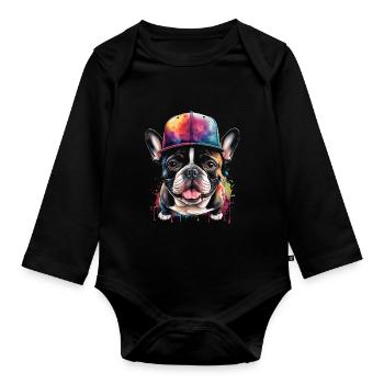 French Bulldog Snapback Cap Frenchie Dog - Organic Longsleeve Baby Bodysuit - black - Front