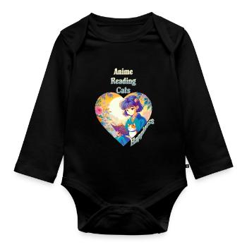 Anime - Reading - Cats - Happiness - Organic Longsleeve Baby Bodysuit - black - Front