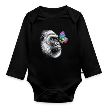 Gorilla Butterflies Animal Wildlife Zookeeper - Organic Longsleeve Baby Bodysuit - black - Front