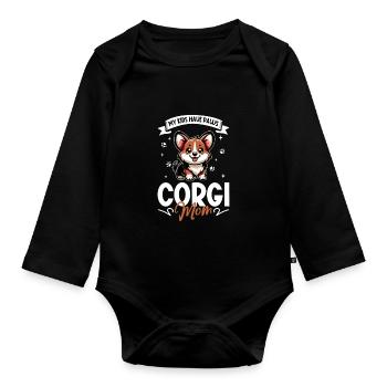 Welsh Corgi Pembroke Mom - Organic Longsleeve Baby Bodysuit - black - Front