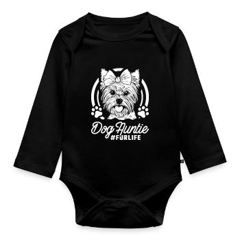 Yorkshire Terrier Dog Aunt Fur Life - Baby Bio-Langarm-Body - Schwarz - Vorne