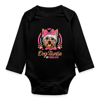 Yorkshire Terrier Dog Aunt Fur Life - Baby Bio-Langarm-Body - Schwarz - Vorne