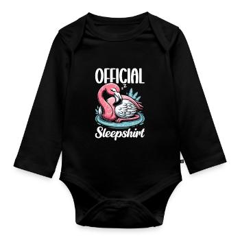 Offizielles Schlafshirt Lustiger Flamingo Pyjama - Baby Bio-Langarm-Body - Schwarz - Vorne