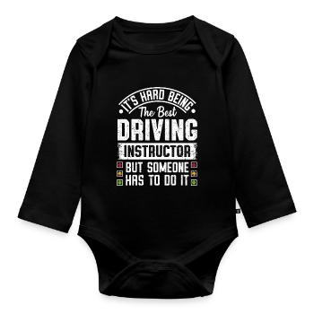 Funny Driving Instructor Permit License Driver - Organic Longsleeve Baby Bodysuit - black - Front