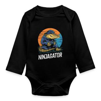 Ninja Alligator Gamer Fun Gaming Reptile Graphic - Organic Longsleeve Baby Bodysuit - black - Front