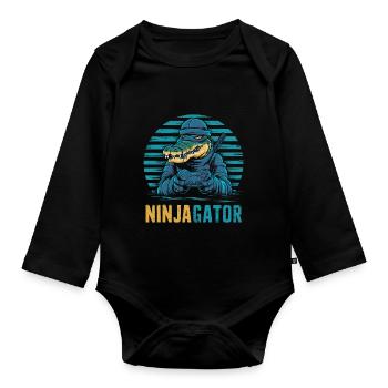 Ninja Alligator Gamer Fun Gaming Reptile Graphic - Organic Longsleeve Baby Bodysuit - black - Front