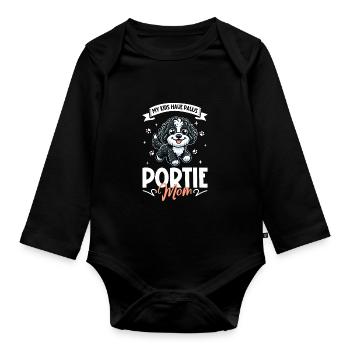 Portugiesischer Wasserhund Mama - Baby Bio-Langarm-Body - Schwarz - Vorne