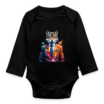 Costume de loup Imprimé coloré de conception d’animaux - Body Bébé bio manches longues - noir - Devant