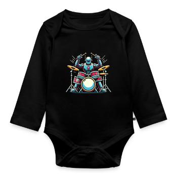Groove de batteur robot énergique - Body Bébé bio manches longues - noir - Devant