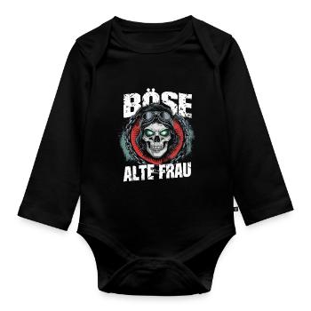 Motorrad Biker Lady Sarkasmus Böse alte Frau - Baby Bio-Langarm-Body - Schwarz - Vorne