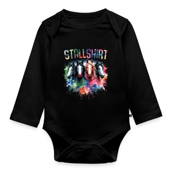 Pferde Stall Geschenk Gbeurtstag Reiten - Baby Bio-Langarm-Body - Schwarz - Vorne