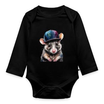 Opossum Snapback Cap Cool Tier Design Print - Organic Longsleeve Baby Bodysuit - black - Front