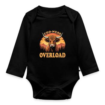 Schottisches Hochlandrind Highland Cow Hochlandkuh - Baby Bio-Langarm-Body - Schwarz - Vorne