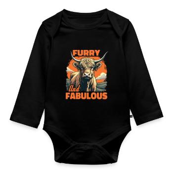 Schottisches Hochlandrind Highland Cow Hochlandkuh - Baby Bio-Langarm-Body - Schwarz - Vorne