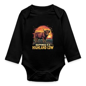 Schottisches Hochlandrind Highland Cow Hochlandkuh - Baby Bio-Langarm-Body - Schwarz - Vorne