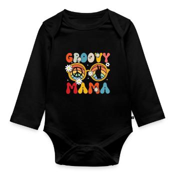 Groovy Mama Retro Mutter Mutter Matching Familie - Baby Bio-Langarm-Body - Schwarz - Vorne