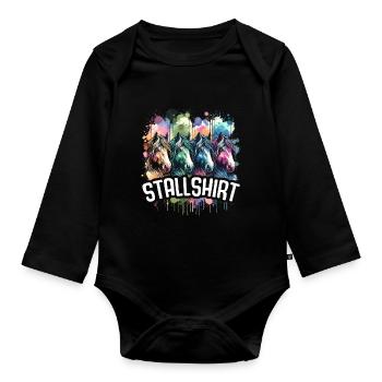 Pferde Stall Geschenk Gbeurtstag Reiten - Baby Bio-Langarm-Body - Schwarz - Vorne