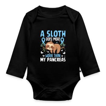Sloth Diabetes Awareness T1D Blue Ribbon Funny - Organic Longsleeve Baby Bodysuit - black - Front