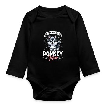 Pomsky Mom - Organic Longsleeve Baby Bodysuit - black - Front