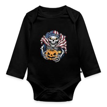 Halloween Squelette Effrayant Effrayant Horreur Fête - Body Bébé bio manches longues - noir - Devant