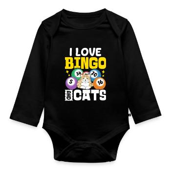J’aime le bingo et les chats Bingo drôle Jeux d’argent chats - Body Bébé bio manches longues - noir - Devant