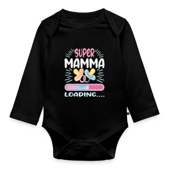Super Mamma 2024 Loading - Baby Bio-Langarm-Body - Schwarz - Vorne