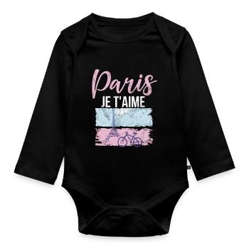 France Paris Eiffel Tower France Flag - Organic Longsleeve Baby Bodysuit - black - Front