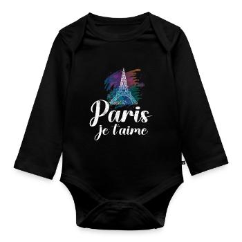 France Paris Eiffel Tower France Flag - Organic Longsleeve Baby Bodysuit - black - Front