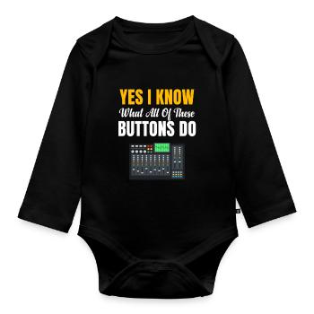 Yes, I know what all these buttins do. - Organic Longsleeve Baby Bodysuit - black - Front