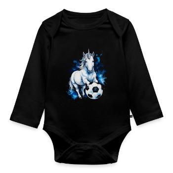 Einhorn Fußball Bunt Schottland Tier Design Print - Baby Bio-Langarm-Body - Schwarz - Vorne
