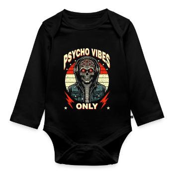 Wild Mutant Skull Design Psycho Vibes Only" - Baby Bio-Langarm-Body - Schwarz - Vorne