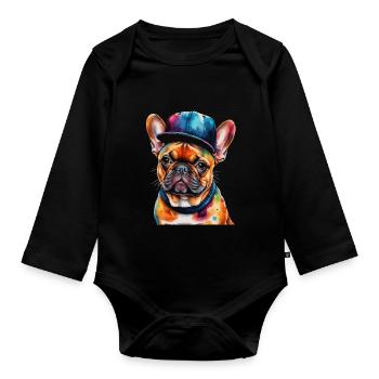 French Bulldog Snapback Cap Frenchie Dog - Organic Longsleeve Baby Bodysuit - black - Front