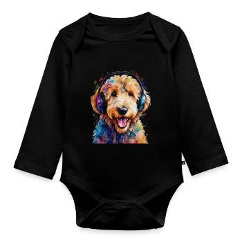 Goldendoodle Casque Chien Animal Design Imprimer - Body Bébé bio manches longues - noir - Devant