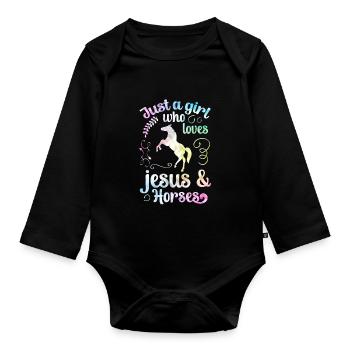 Jesus and Horses Riding Riding - Organic Longsleeve Baby Bodysuit - black - Front