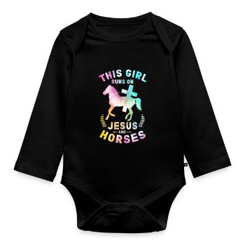 Jesus and Horses Riding Riding - Organic Longsleeve Baby Bodysuit - black - Front