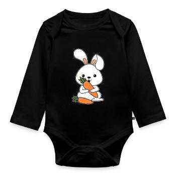 Hase Gemüse Karotte Ostern Geschenk Hase Kanninche - Baby Bio-Langarm-Body - Schwarz - Vorne