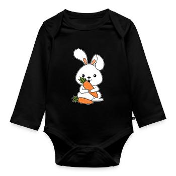 Lapin Légume Carotte Cadeau de lapin de Pâques - Body Bébé bio manches longues - noir - Devant