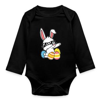 Dabbing Osterhase Ostern Hase Kanninchen Geschenk - Baby Bio-Langarm-Body - Schwarz - Vorne
