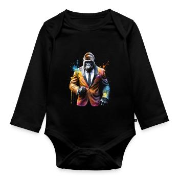 Gorilla Anzug Affe Bunt Tier Design Print - Baby Bio-Langarm-Body - Schwarz - Vorne